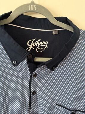 Johnny Bigg Men's Navy Patterned Polo with Contrasting Collar